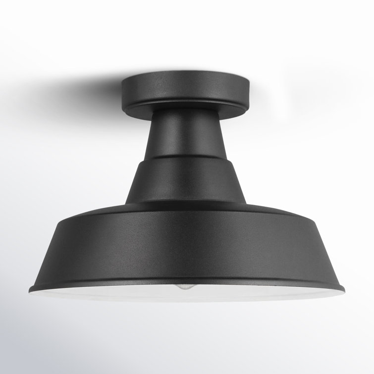 Classic Farmhouse 1-Light Black Aluminum Outdoor Drum Ceiling Lamp