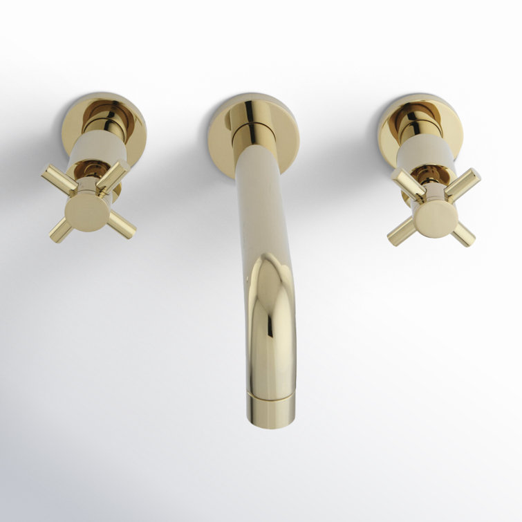 Polished Brass 8-Inch Wall Mount Bathroom Faucet