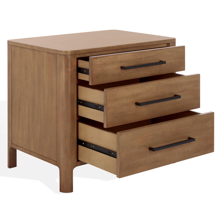 Natural Mahogany Wood Transitional 3-Drawer Nightstand