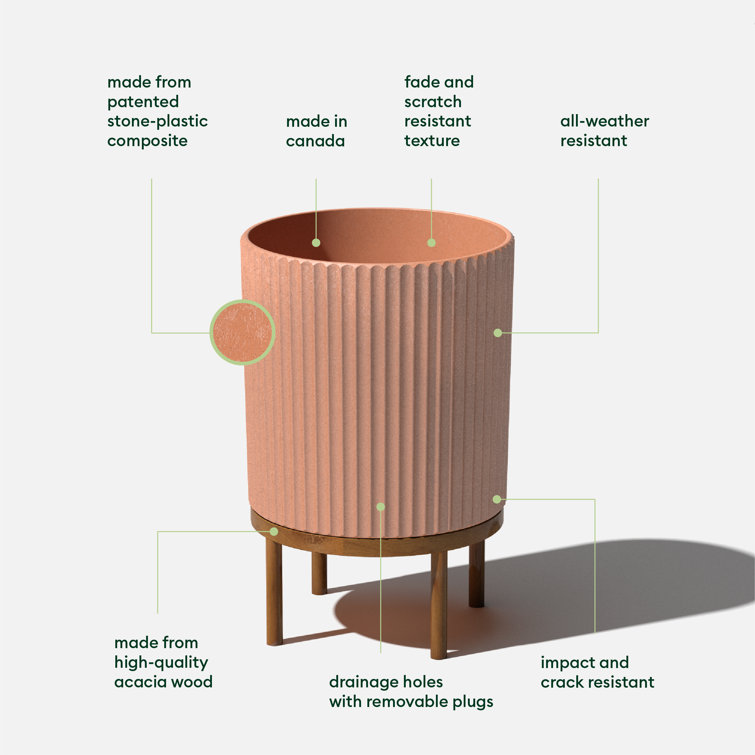 Terracotta Large Round Planter with Acacia Wood Stand