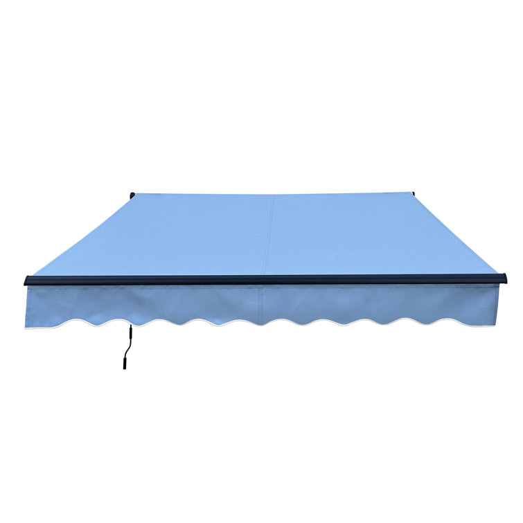 Sky Blue 12' x 10' Manual Retractable Patio Awning with Black Frame