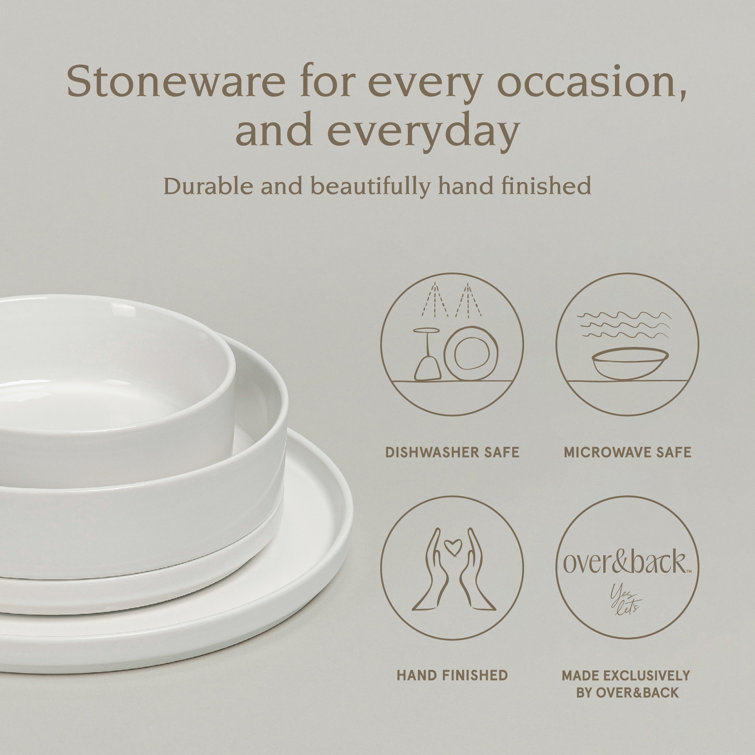 Glossy White Ceramic 16-Piece Stackable Dinnerware Set
