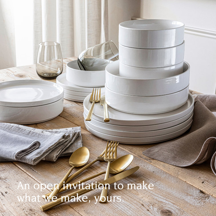 Glossy White Ceramic 16-Piece Stackable Dinnerware Set