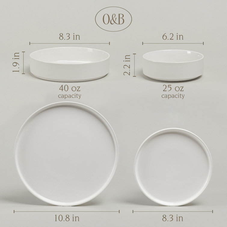 Glossy White Ceramic 16-Piece Stackable Dinnerware Set