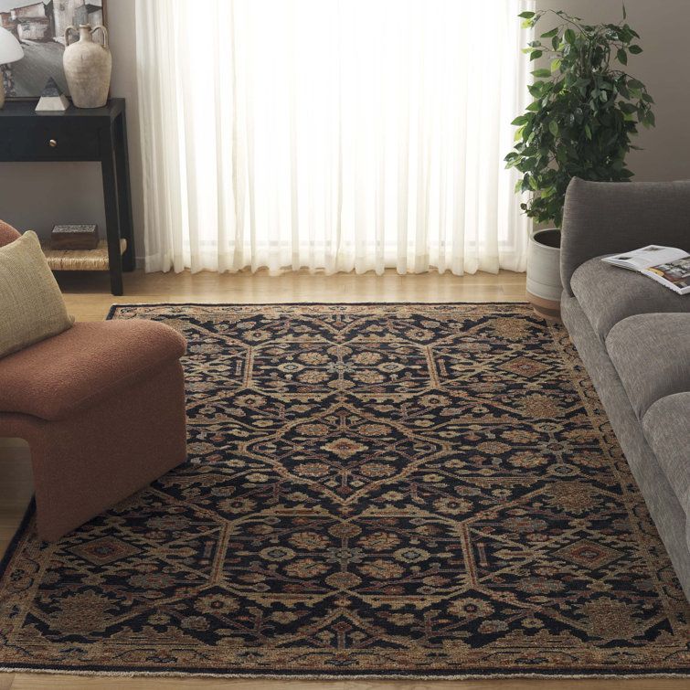 Hand-Knotted Blue and Gold Wool 6' x 9' Rug