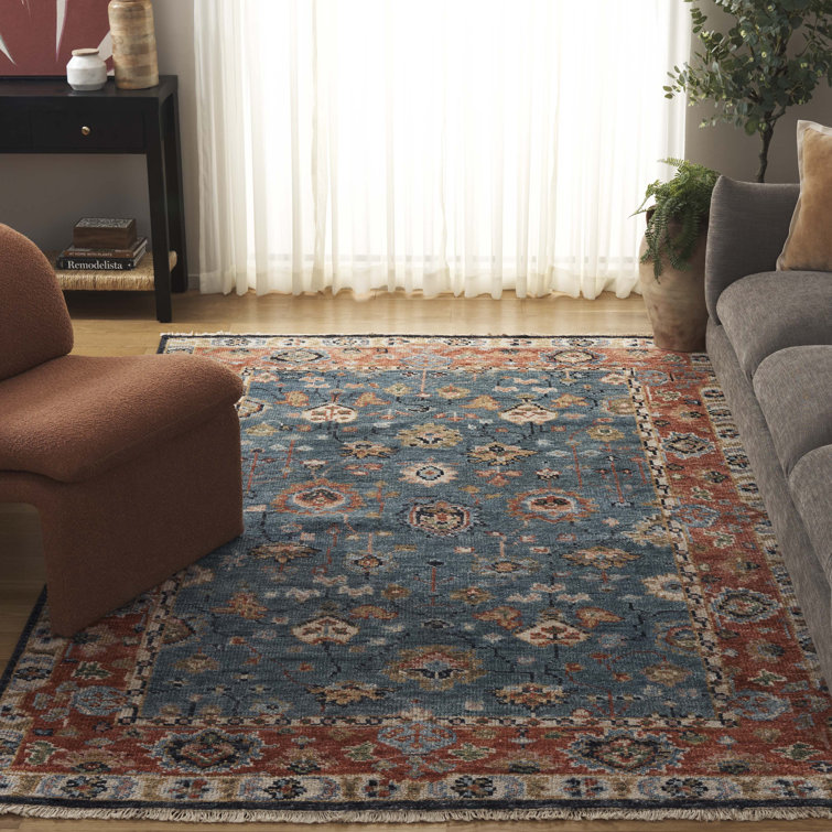 Samarkand Red & Blue Traditional Wool Area Rug 6' x 9'