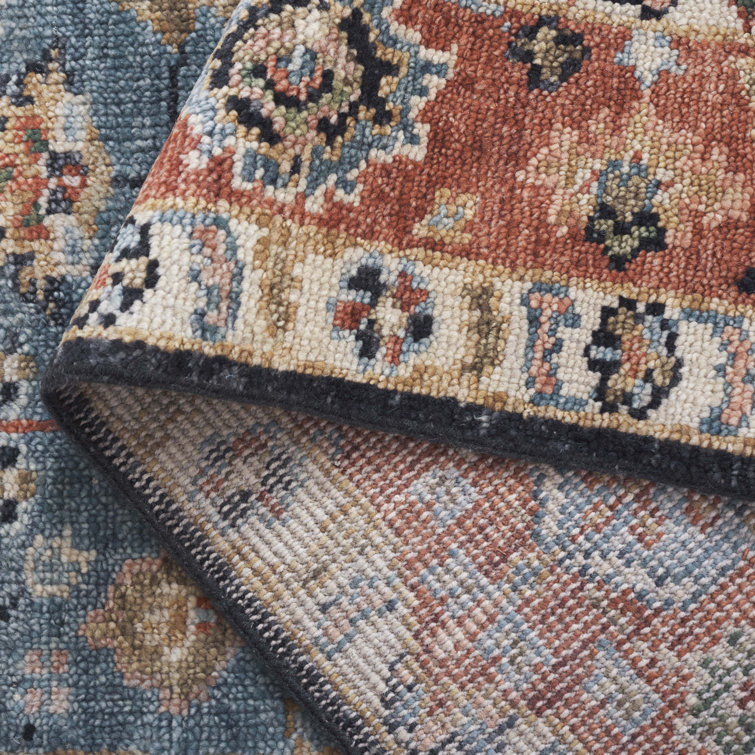 Samarkand Red & Blue Traditional Wool Area Rug 6' x 9'
