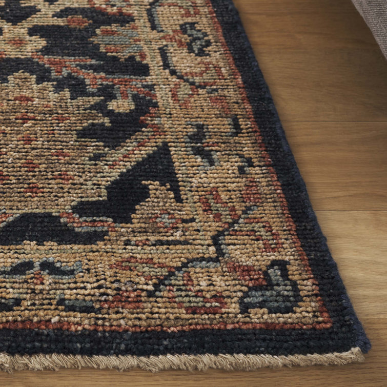 Hand-Knotted Blue and Gold Wool 6' x 9' Rug