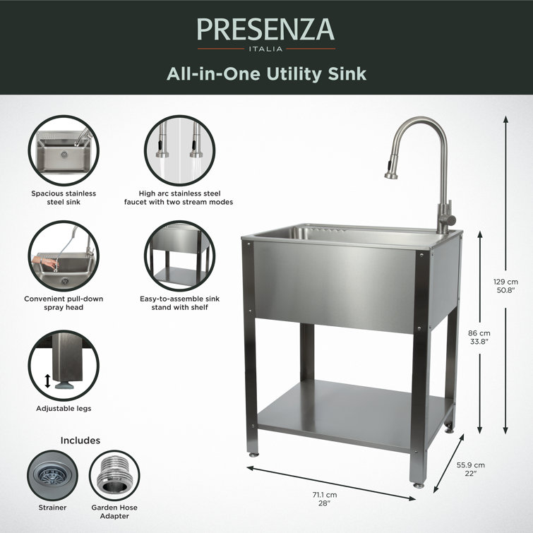 28" Stainless Steel Freestanding Utility Sink with Faucet