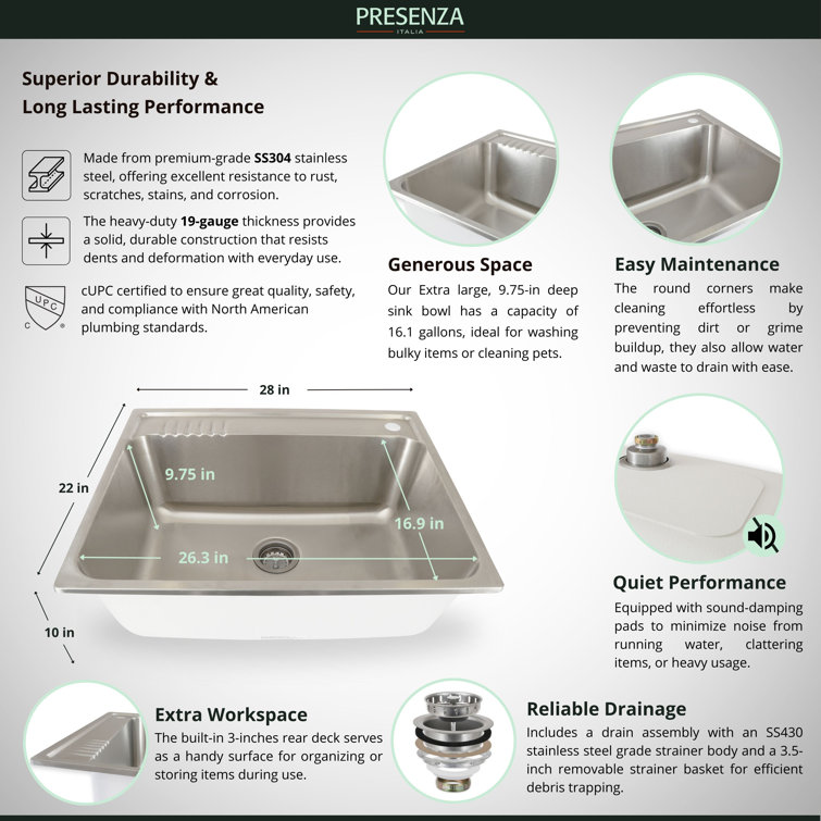 28" Stainless Steel Freestanding Utility Sink with Faucet