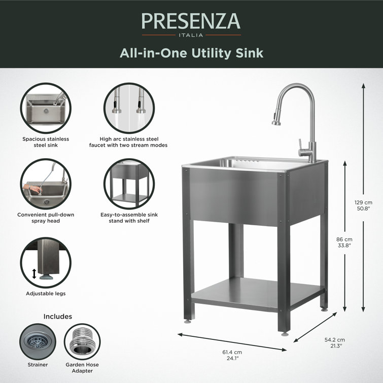 24.1" Stainless Steel Freestanding Laundry Sink with Faucet