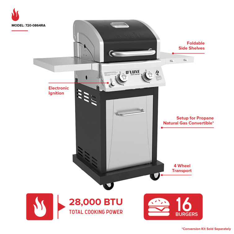 Nexgrill Deluxe Black 2-Burner Propane Gas Grill with Foldable Shelves