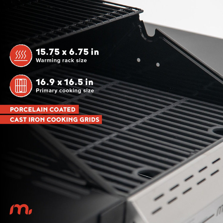 Megamaster 2-Burner Stainless Steel Propane Gas Grill with Foldable Side Tables