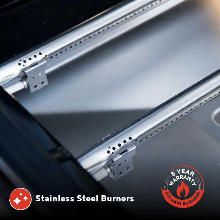 Megamaster 2-Burner Stainless Steel Propane Gas Grill with Foldable Side Tables