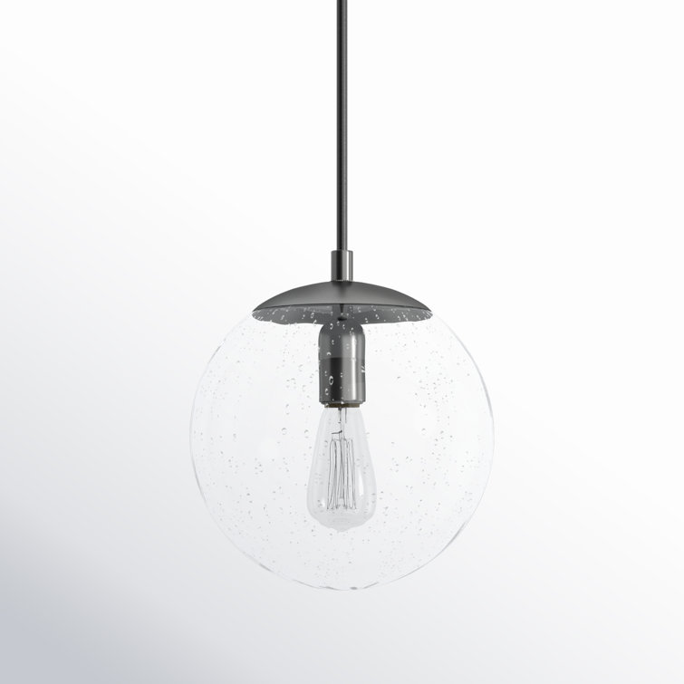 Leo Satin Aluminum Globe Pendant with Clear Seeded Glass