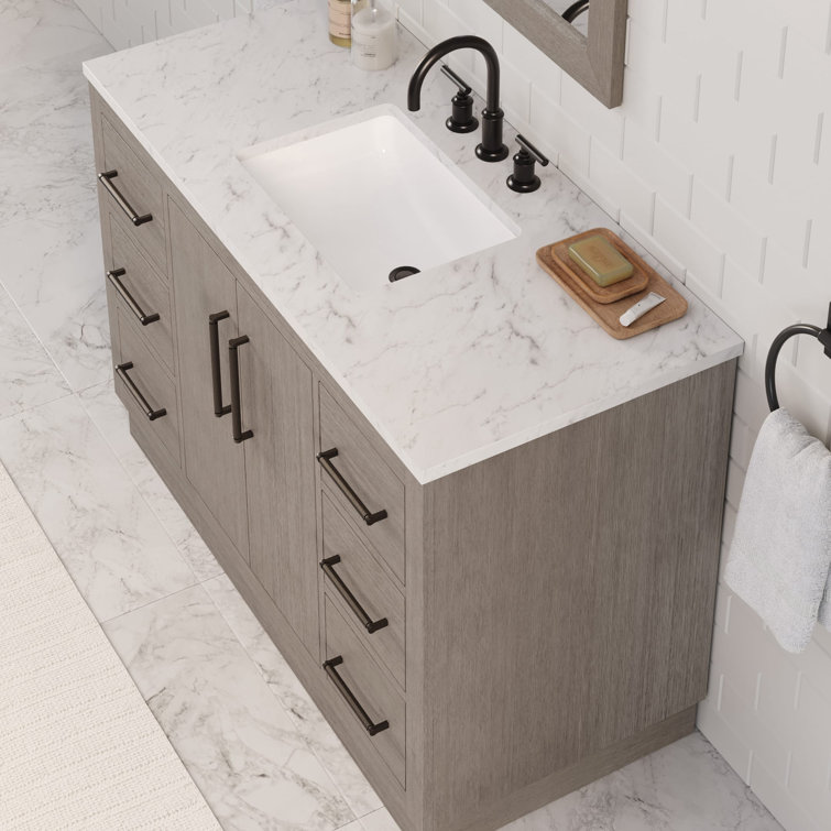 Farmhouse Grey Oak 48" Vanity Set with Beveled Mirror