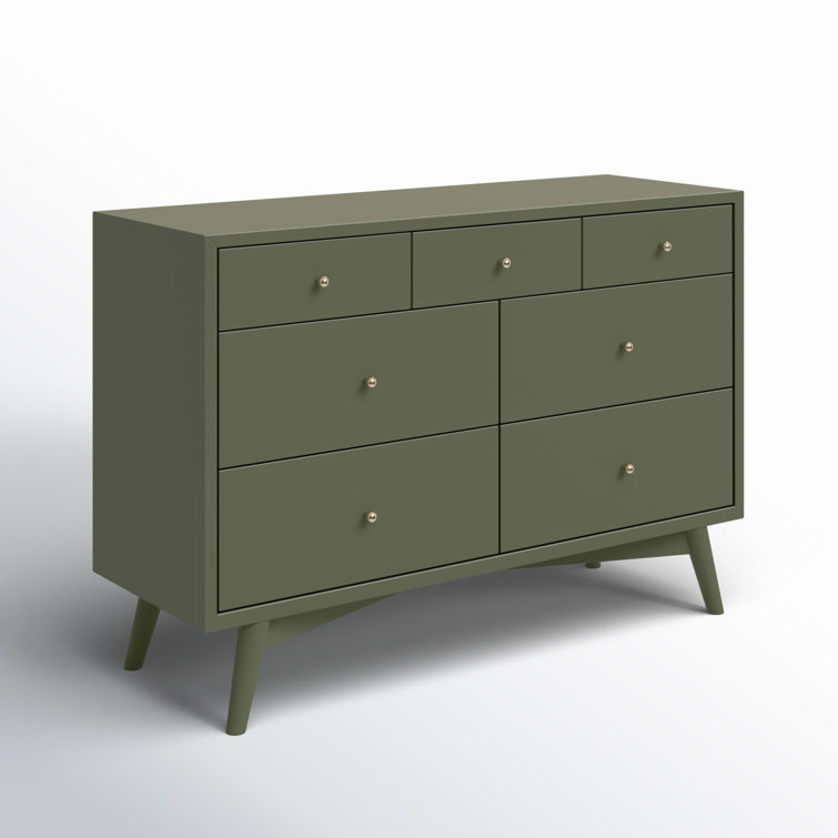Olive Mid-century Modern Double Dresser with 7 Drawers