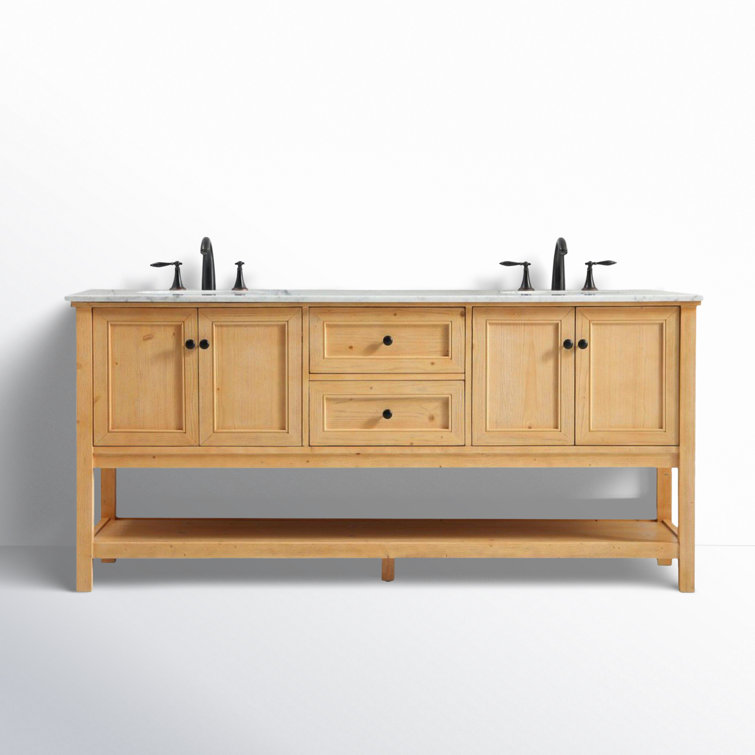 Natural Wood 72'' Double Bathroom Vanity with Carrara Marble Top