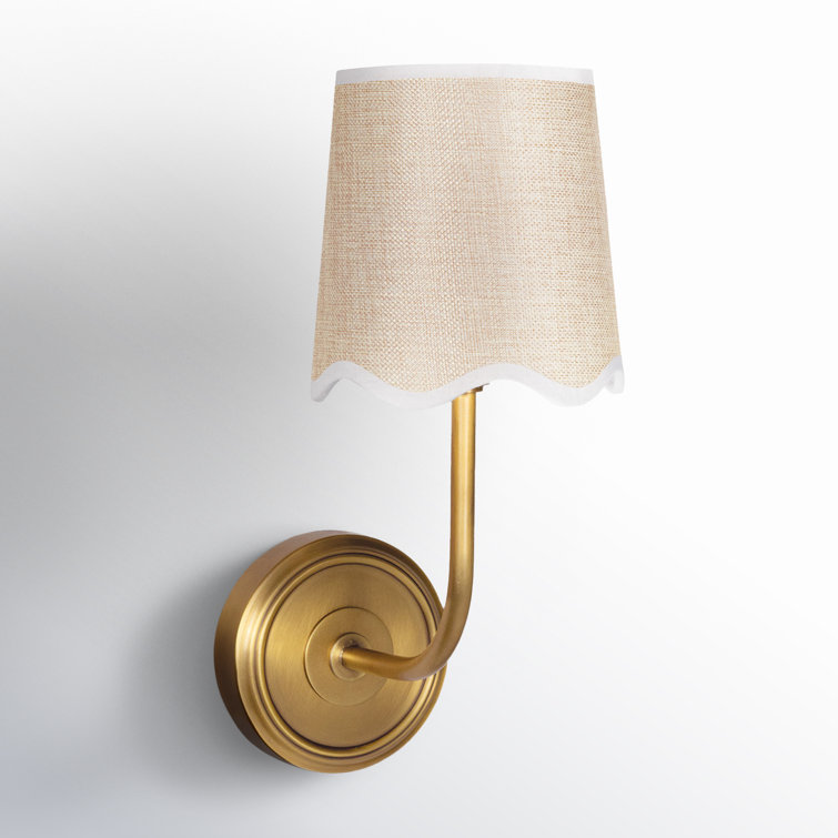Natural Brass Linen Shade Direct Wired Sconce