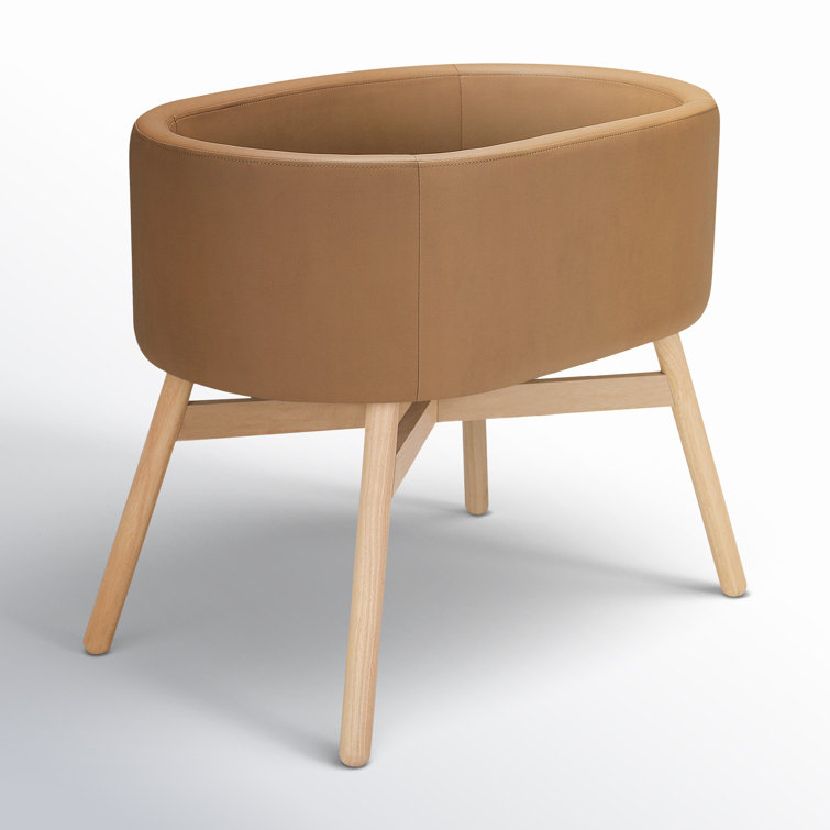 Camel Vegan Leather and Wood Bassinet for Newborns