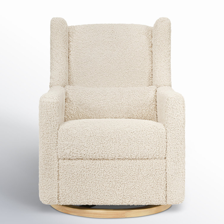 Almond Teddy Loop Swivel Recliner with Light Wood Base