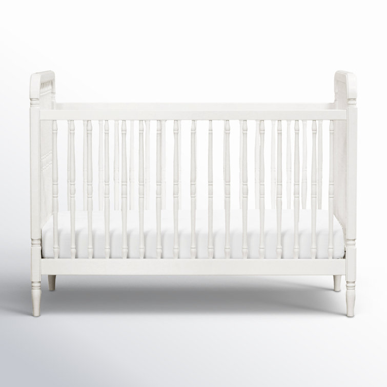 Warm White Pinewood Spindle Toddler Crib with Scallop Embellishment