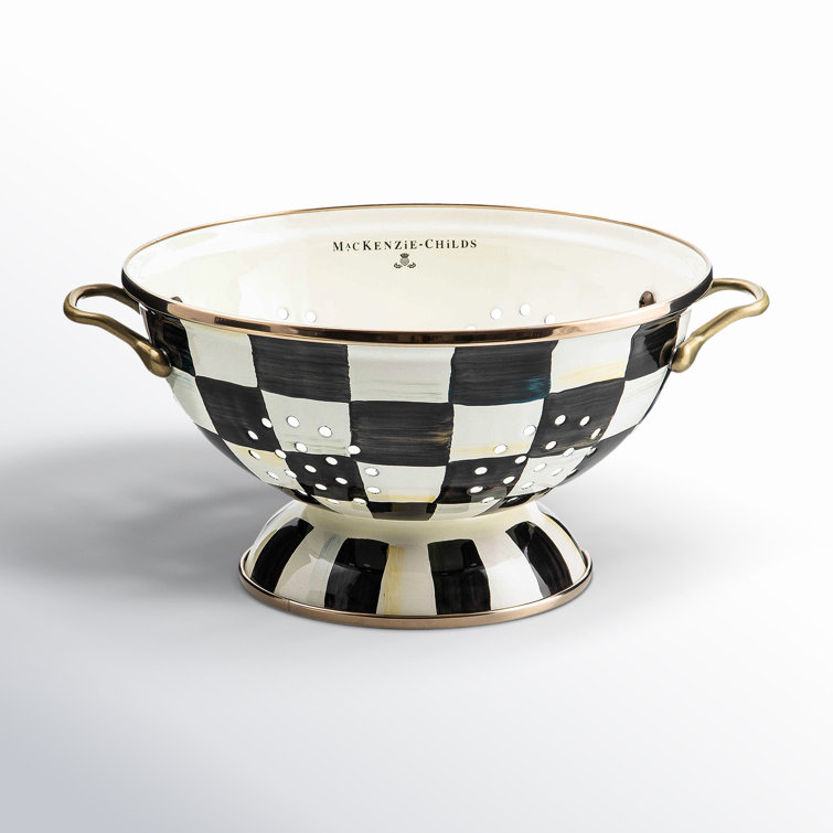 Courtly Check Hand-Painted Enamel Colander with Brass Handles
