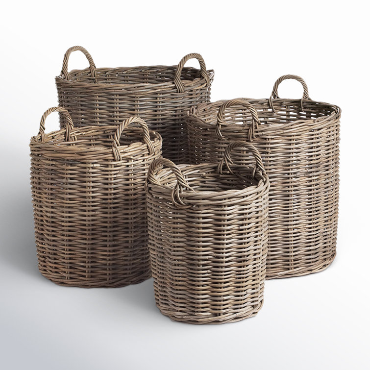 Gray Round Rattan 4-Piece Storage Basket Set