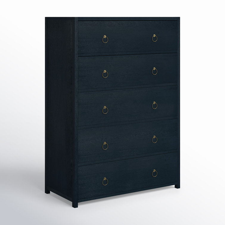 Navy Blue Acacia Wood 5-Drawer Vertical Dresser