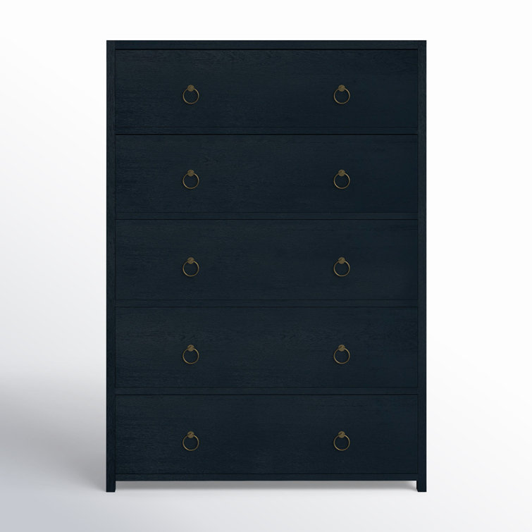 Navy Blue Acacia Wood 5-Drawer Vertical Dresser