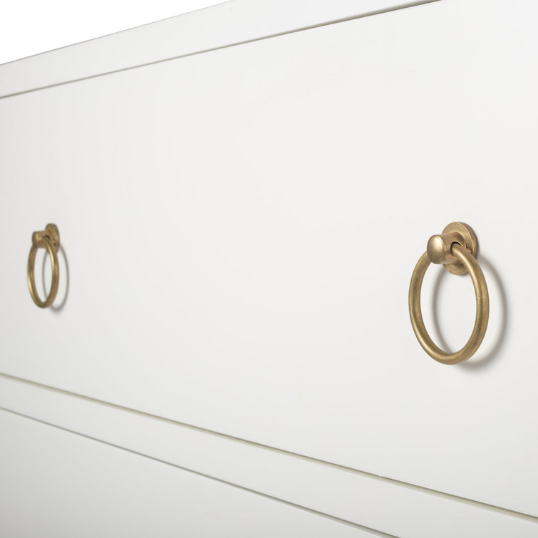 Elegant White Acacia 3-Drawer Chest with Gold Metallic Hardware