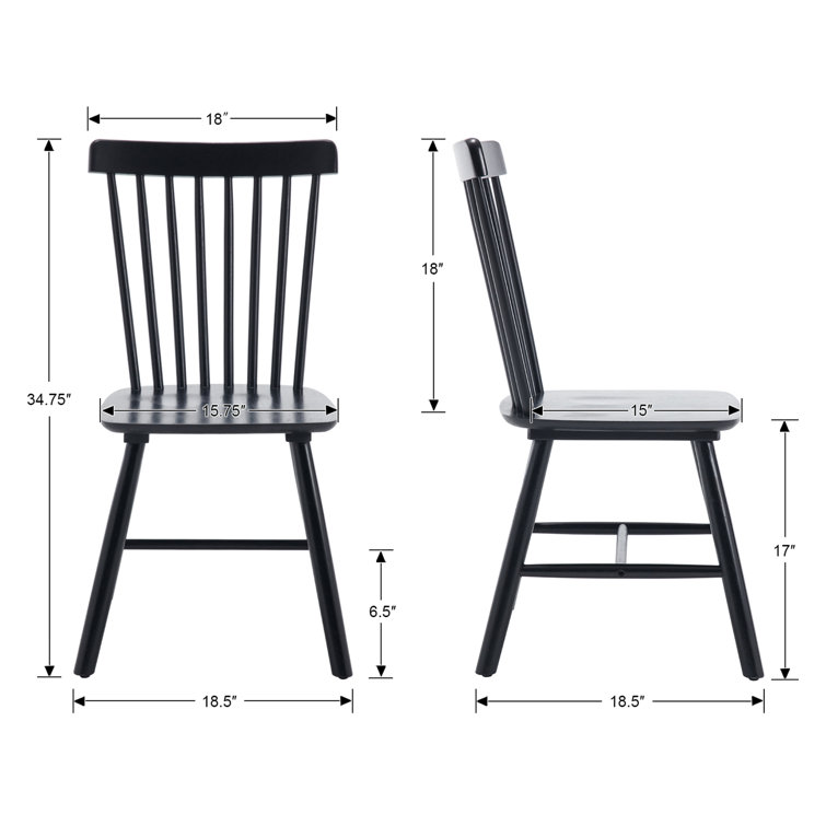 Black High Slat Back Solid Wood Windsor Side Chair