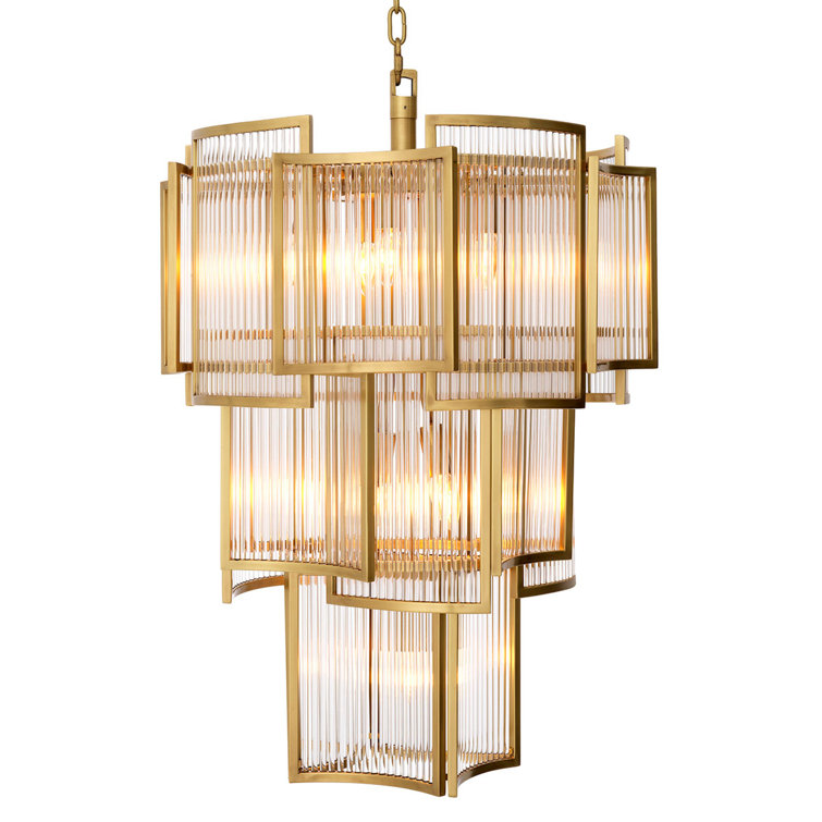 Jet Set Antique Brass Art Deco Tiered Chandelier