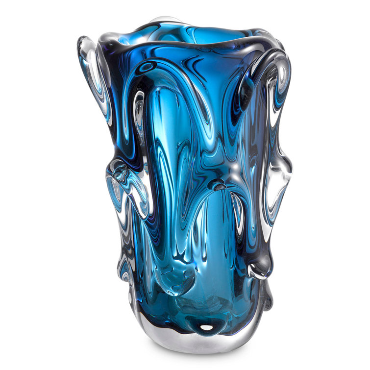 Handblown Blue Glass Decorative Table Vase