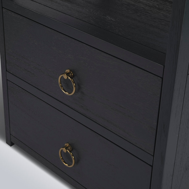 Lark Minimalist Navy 2-Drawer Nightstand with Open Shelf