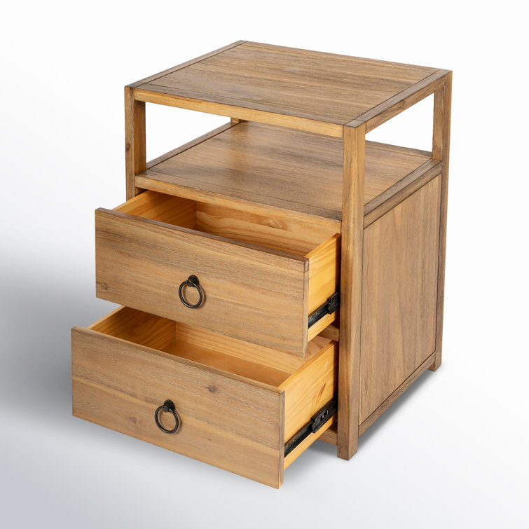Lark Natural Wood 2-Drawer Nightstand with Open Shelf