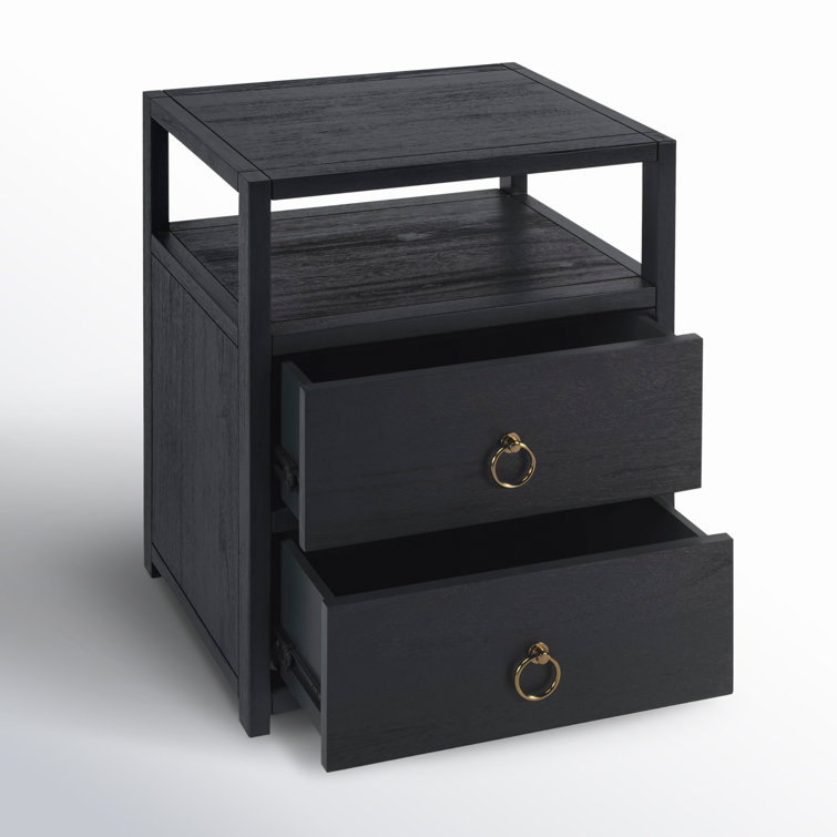 Lark Minimalist Navy 2-Drawer Nightstand with Open Shelf