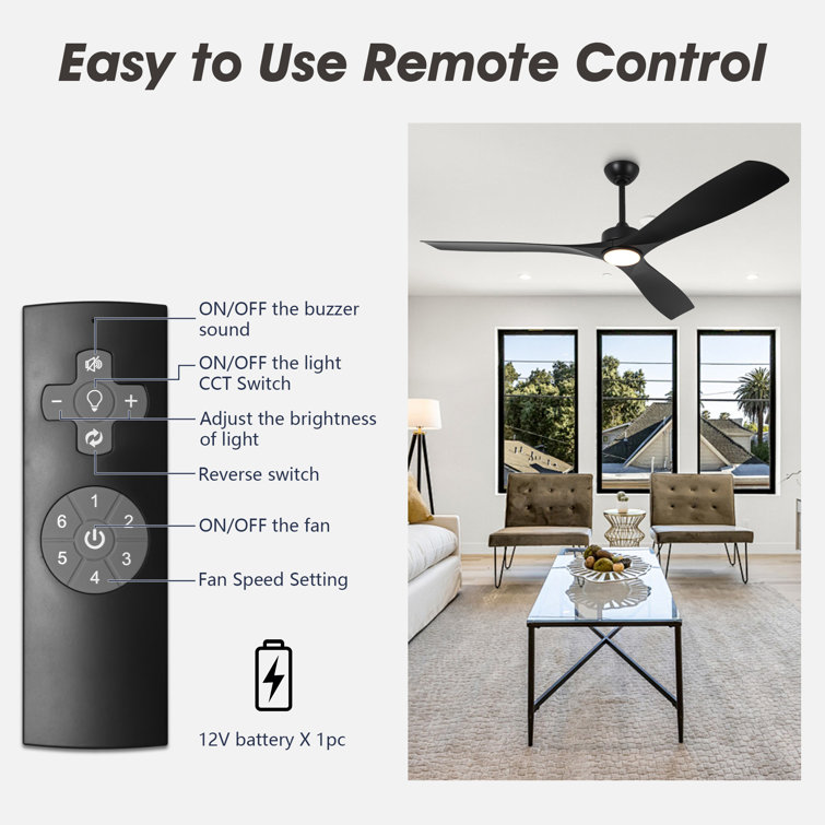 60" Black Industrial Ceiling Fan with LED Light and Remote