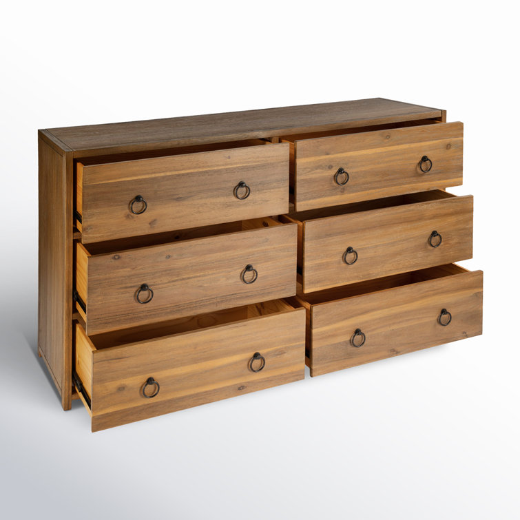 Lark Natural Wood 6-Drawer Dresser with Glam Ring Pulls