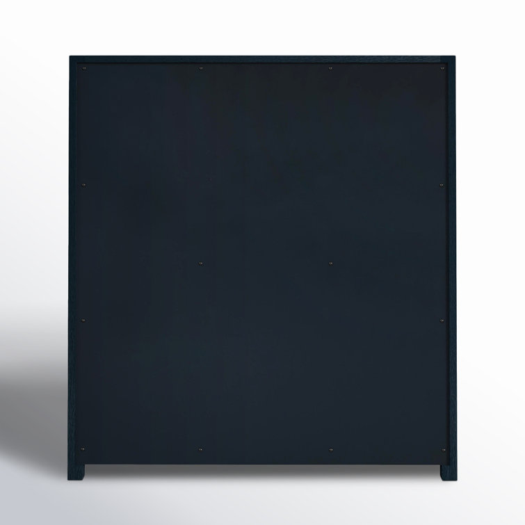 Navy Blue Acacia Wood 3-Drawer Nightstand with Gold Hardware