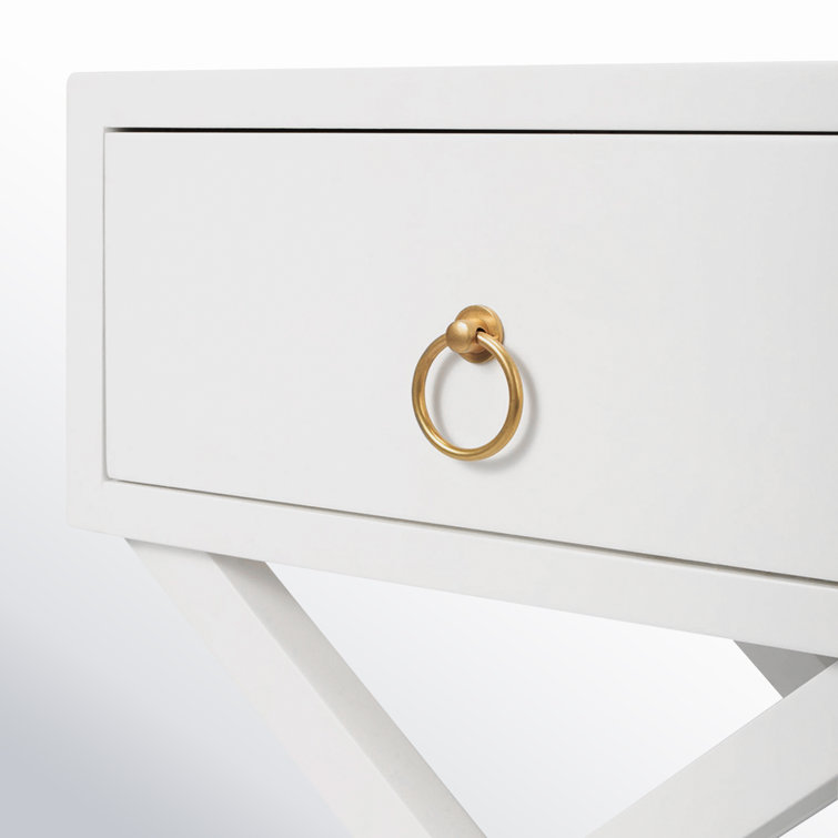Elin Fresh White and Gold Metallic 1-Drawer Nightstand with X-Design Legs