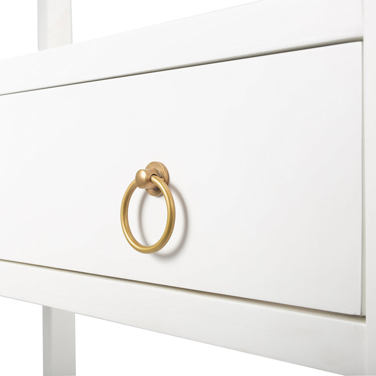 Elevated Elegance White Acacia Wood Etagere Bookcase with Gold Hardware