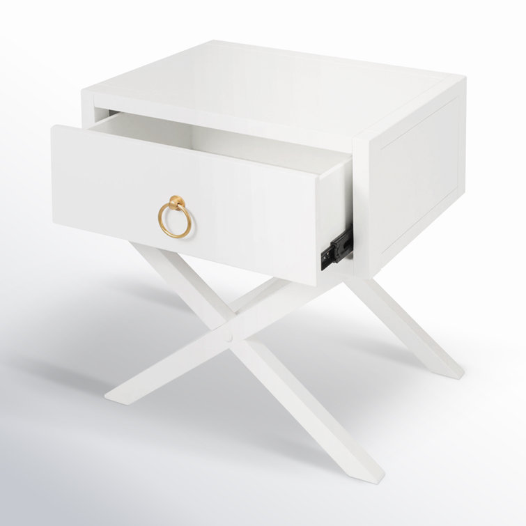 Elin Fresh White and Gold Metallic 1-Drawer Nightstand with X-Design Legs