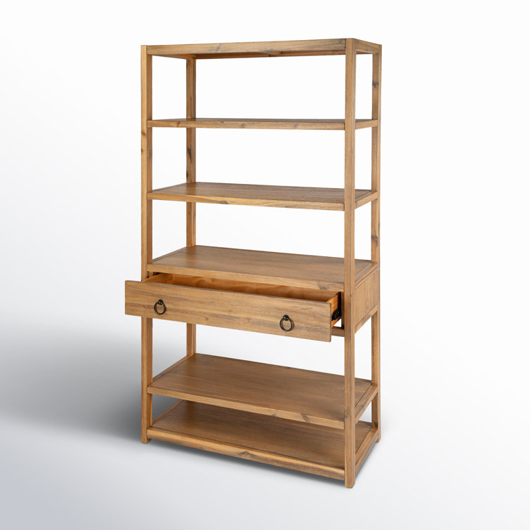 Adjustable Lark 70'' Black Wood Bookcase with Metallic Accents