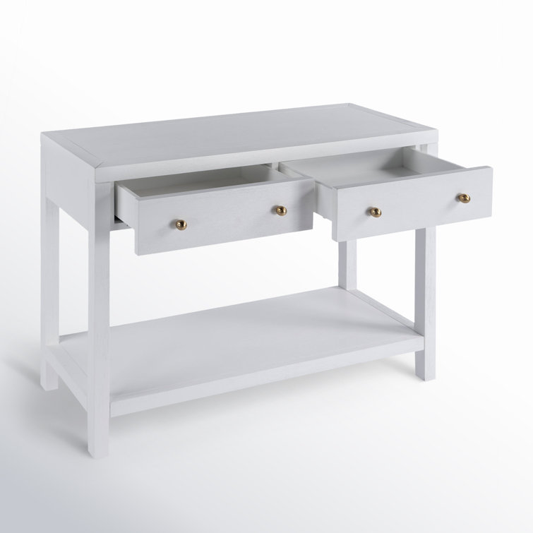 White Rectangular Wood Console Table with Storage Drawers
