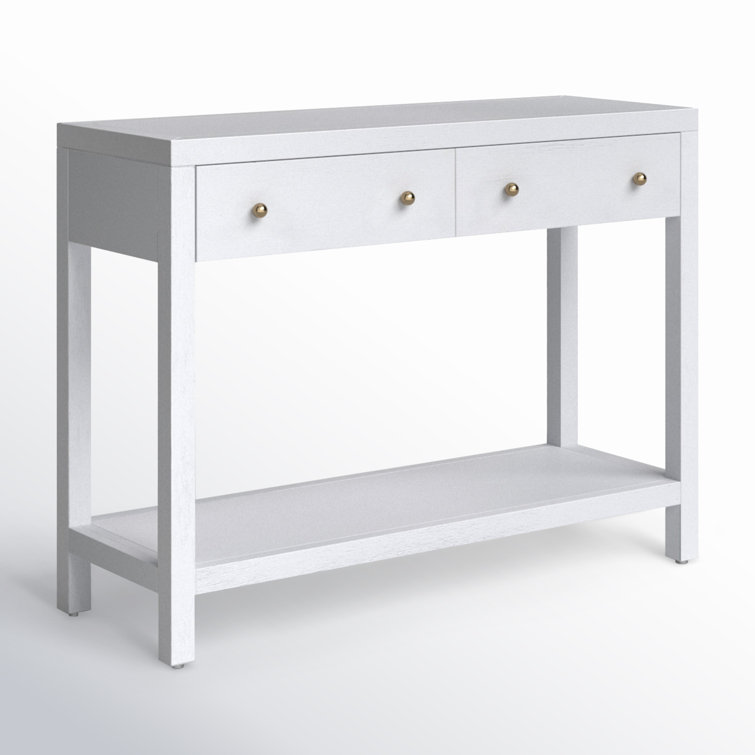 White Rectangular Wood Console Table with Storage Drawers