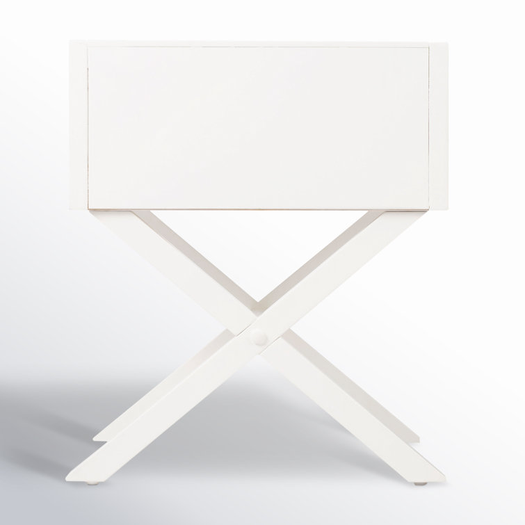 Elin Fresh White and Gold Metallic 1-Drawer Nightstand with X-Design Legs