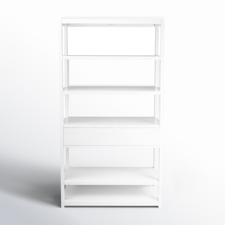 Elevated Elegance White Acacia Wood Etagere Bookcase with Gold Hardware