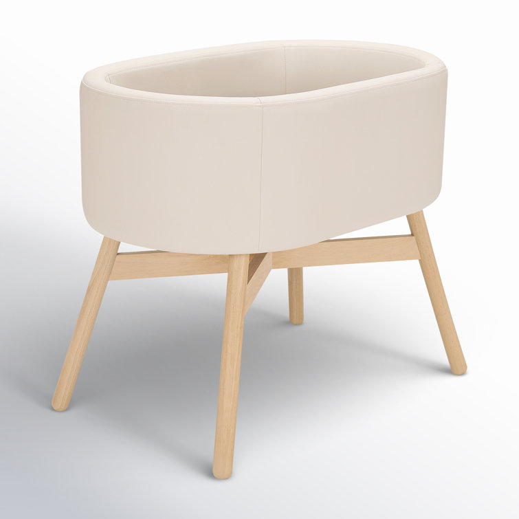 Ivory Vegan Leather and Wood Modern Bassinet