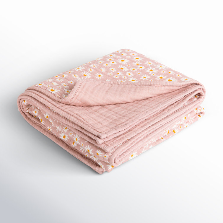 Blush Pink Organic Cotton Daisy Toddler Quilt